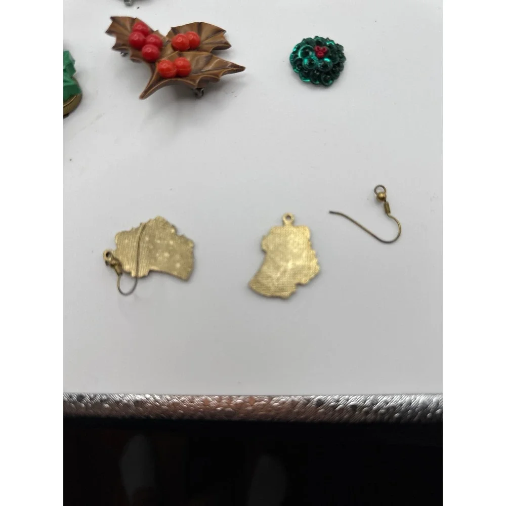 Lot of Christmas jewelry - modern and vintage earrings pins button covers brooch